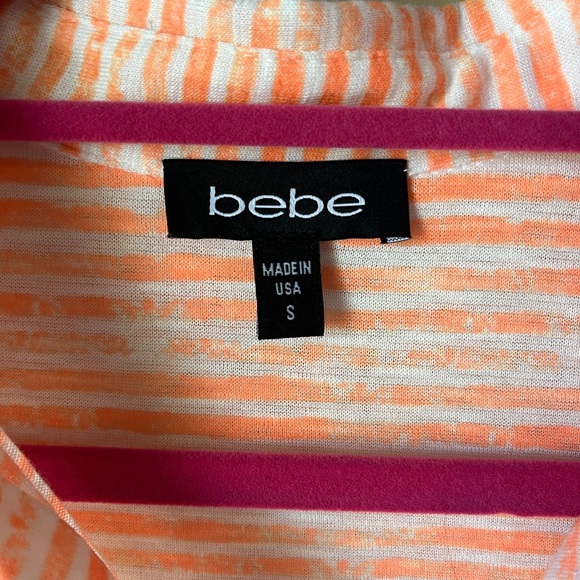 Bebe Sleeveless Button-Up Blouse Size S | Ombre Neon Pink, Yellow, White Stripe - Picture 4 of 6